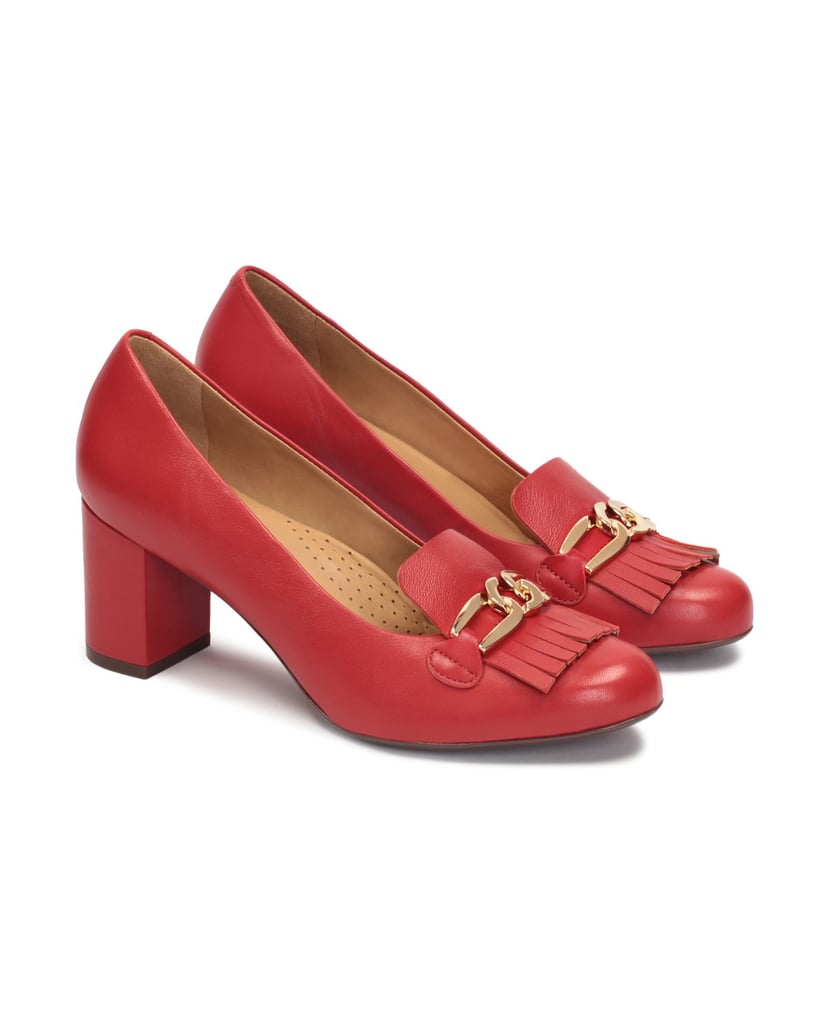 Kazar-Red-pumps-with-metal-links-červená