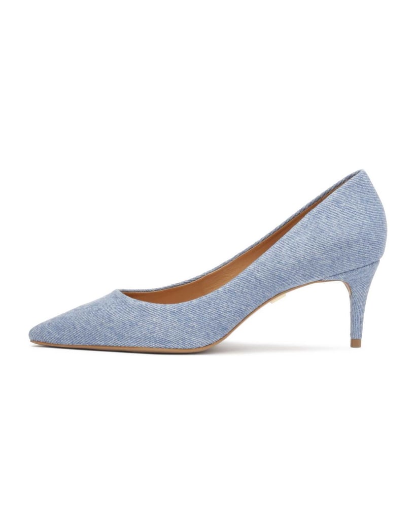 Kazar-Pumps-aus-blauem-Denim-Stoff-blau