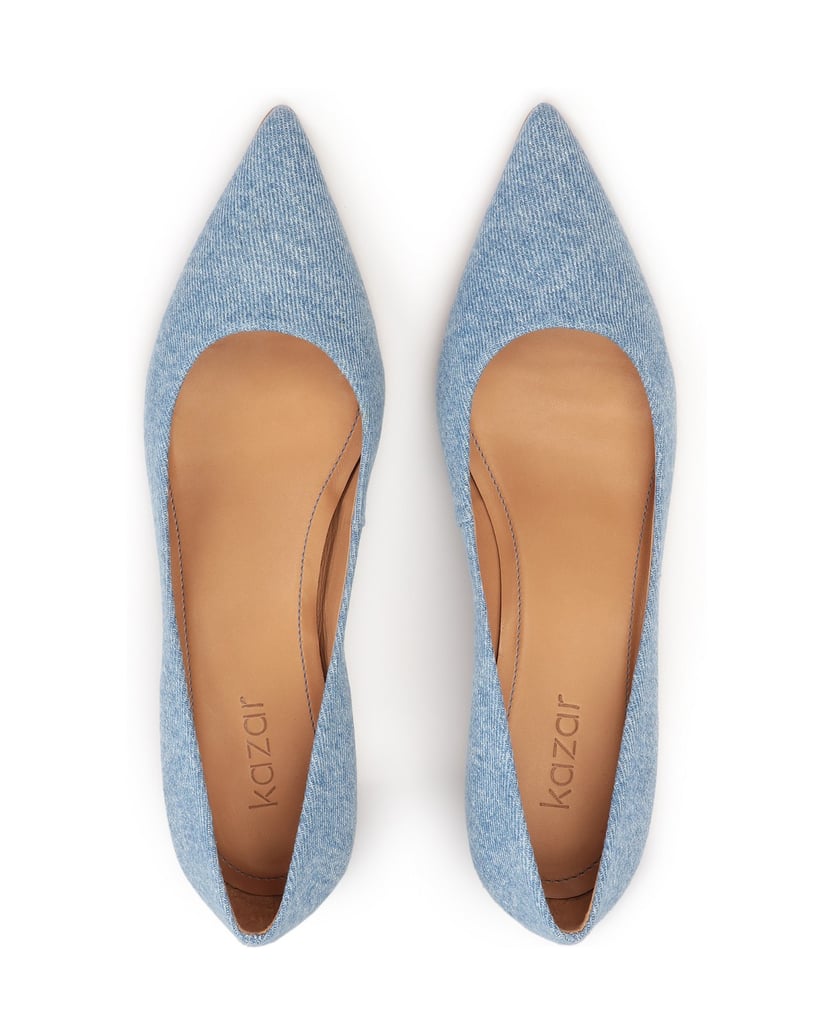Kazar-Pumps-aus-blauem-Denim-Stoff-blau