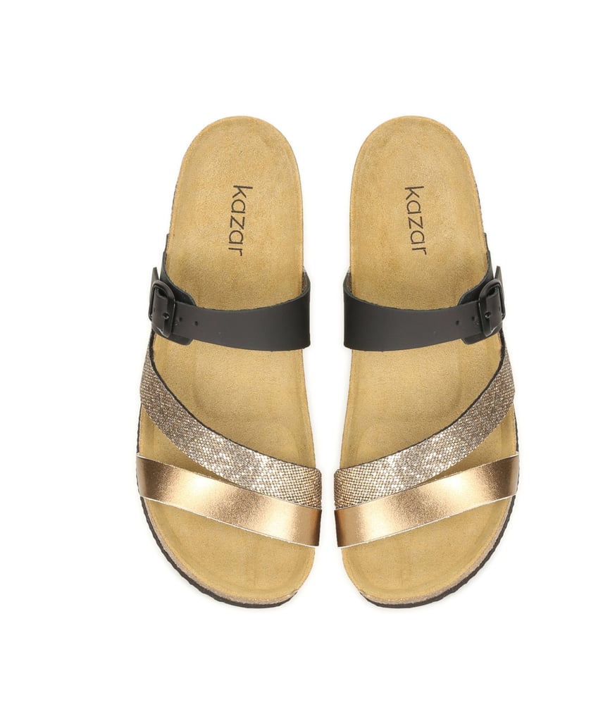 Kazar-Schwarz-goldene-Damen-Pantoletten