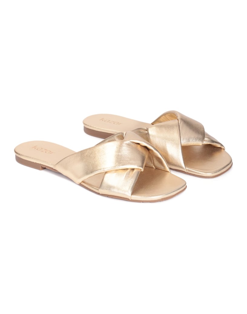 Kazar-Flache-Pantoletten-aus-goldenem-Leder-gold