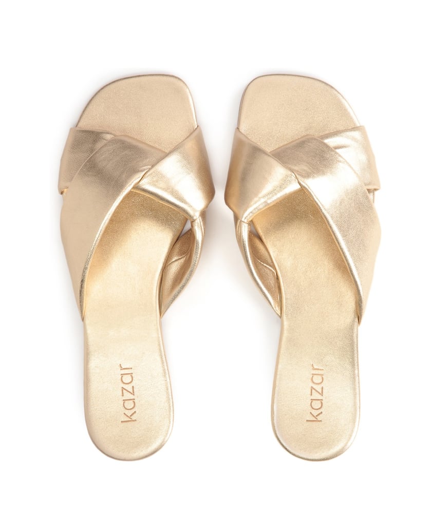 Kazar-Flache-Pantoletten-aus-goldenem-Leder-gold