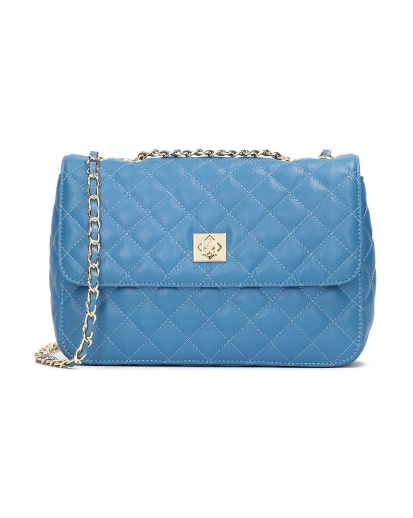 Kazar-Blaue-Ledertasche-mit-Steppung-und-Kette