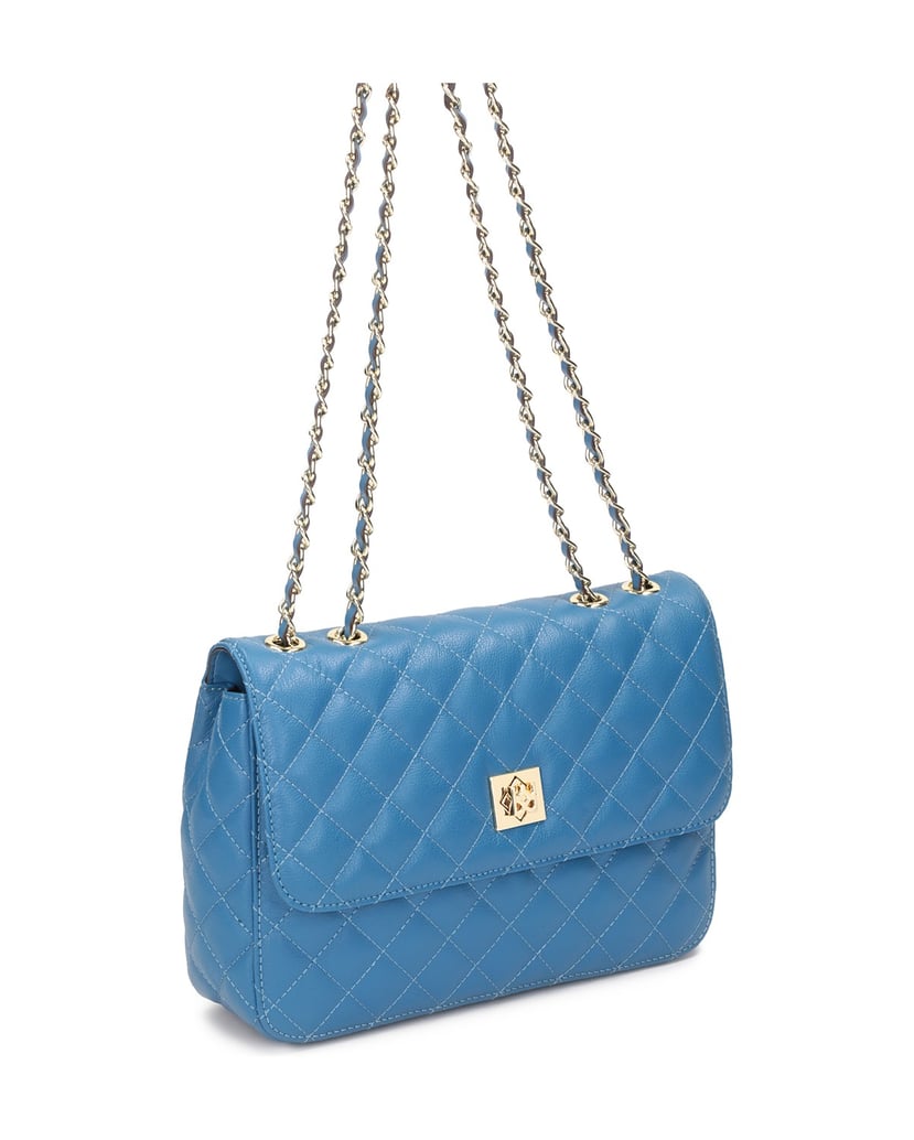 Kazar-Blaue-Ledertasche-mit-Steppung-und-Kette