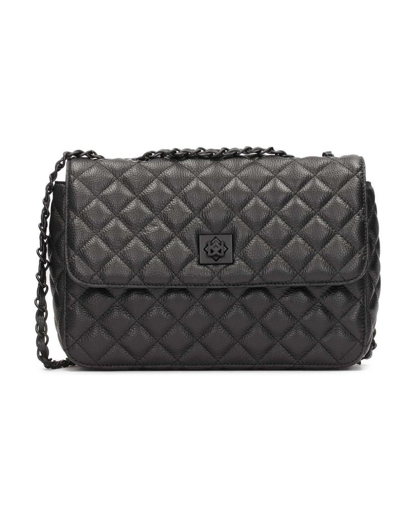 Kazar-Black-leather-handbag-with-quilted-oblong-shape-černá