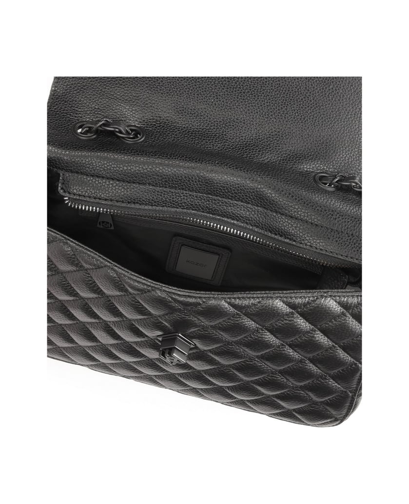 Kazar-Black-leather-handbag-with-quilted-oblong-shape-černá