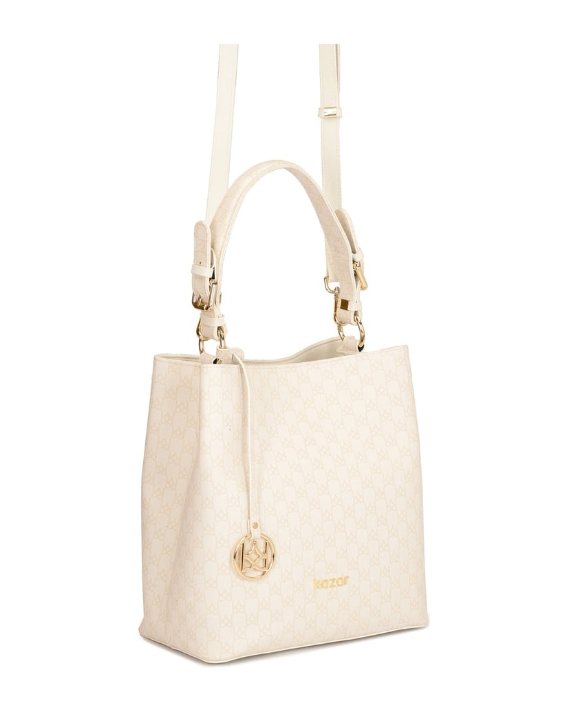 Kazar-Leather-handbag-with-beige-print-bílá
