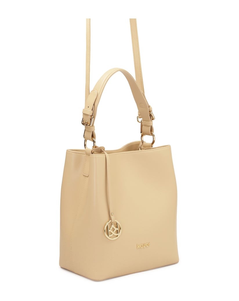 Kazar-Elegante-Hand--und-Umhängetasche-aus-Led-beige