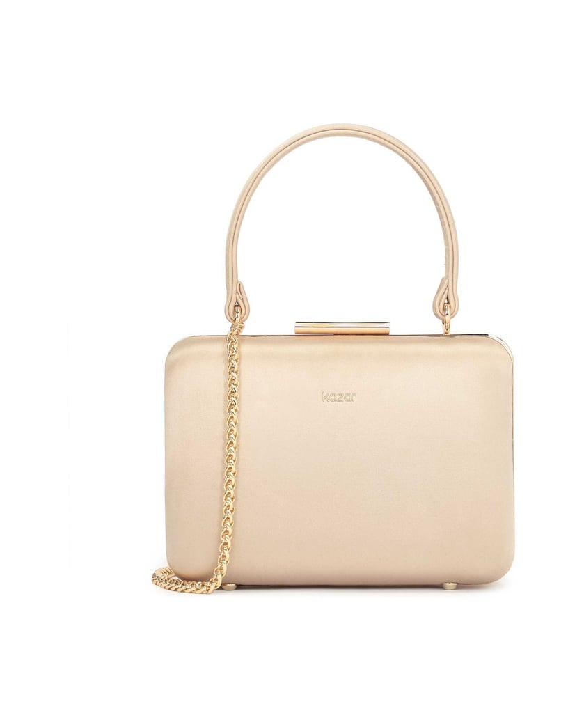 Kazar-Steife-Ledertasche-mit-Henkel-und-Kette-beige
