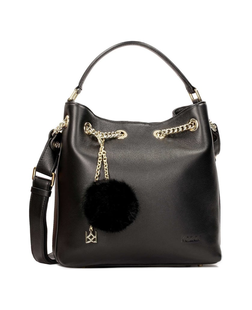 Kazar-Leather-black-bag-shaped-handbag-with-pompom