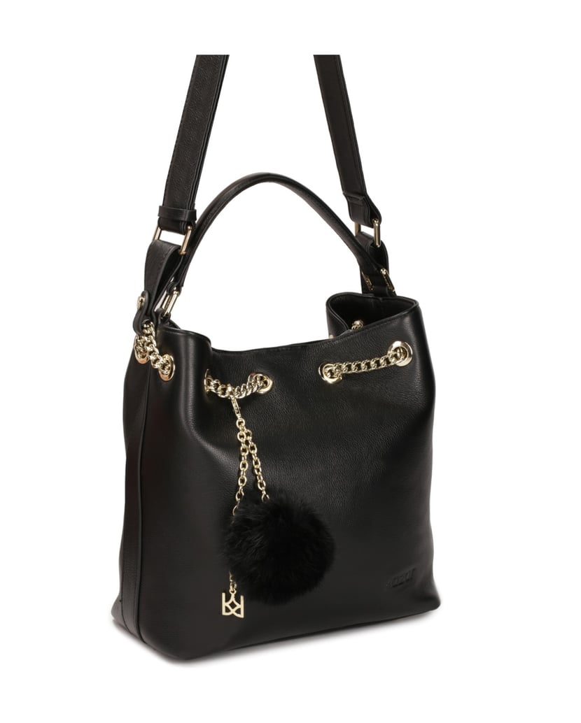 Kazar-Leather-black-bag-shaped-handbag-with-pompom