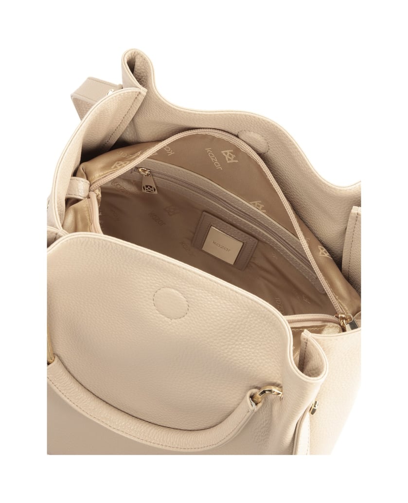 Kazar-Ledertasche-mit-Metallgriffen-beige
