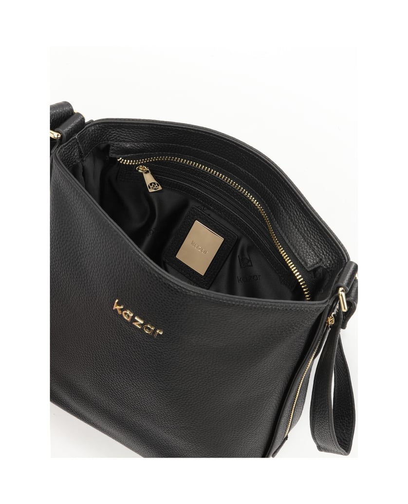 Kazar-Schwarze-Leder-Kuriertasche-mit-Clutch-schwarz