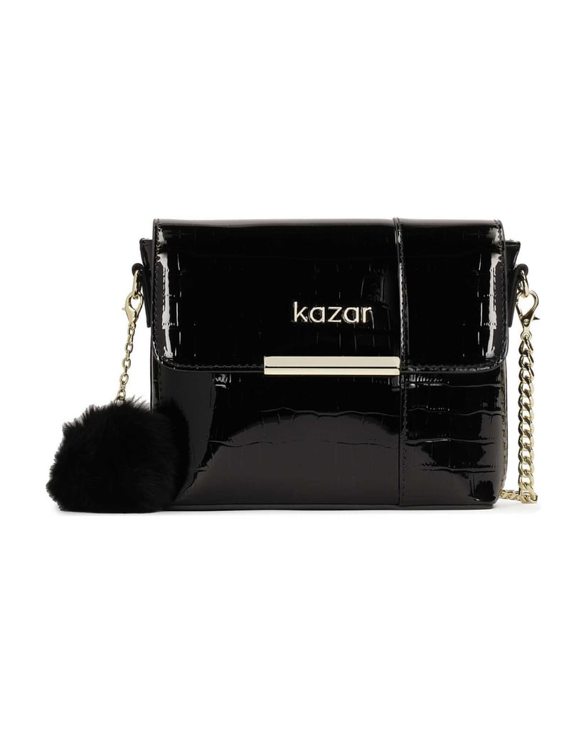 Kazar-Small-patent-chain-handbag-černá