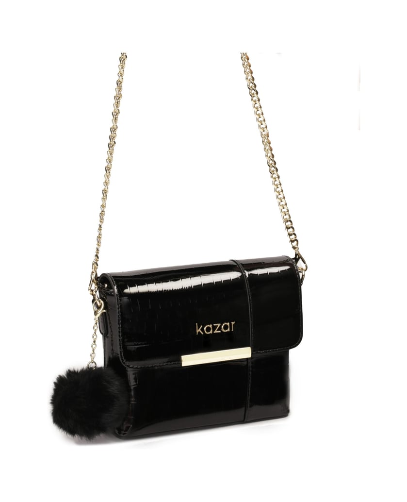 Kazar-Small-patent-chain-handbag-černá