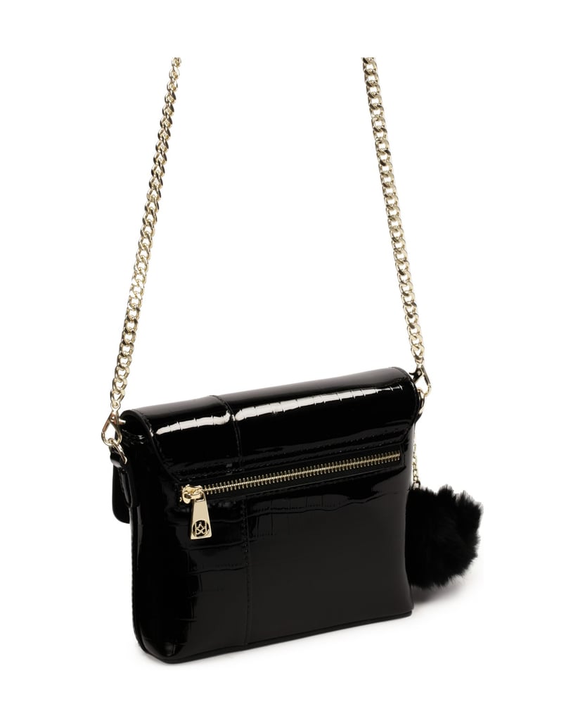 Kazar-Small-patent-chain-handbag-černá