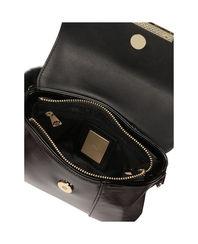 Kazar-Small-patent-chain-handbag-černá