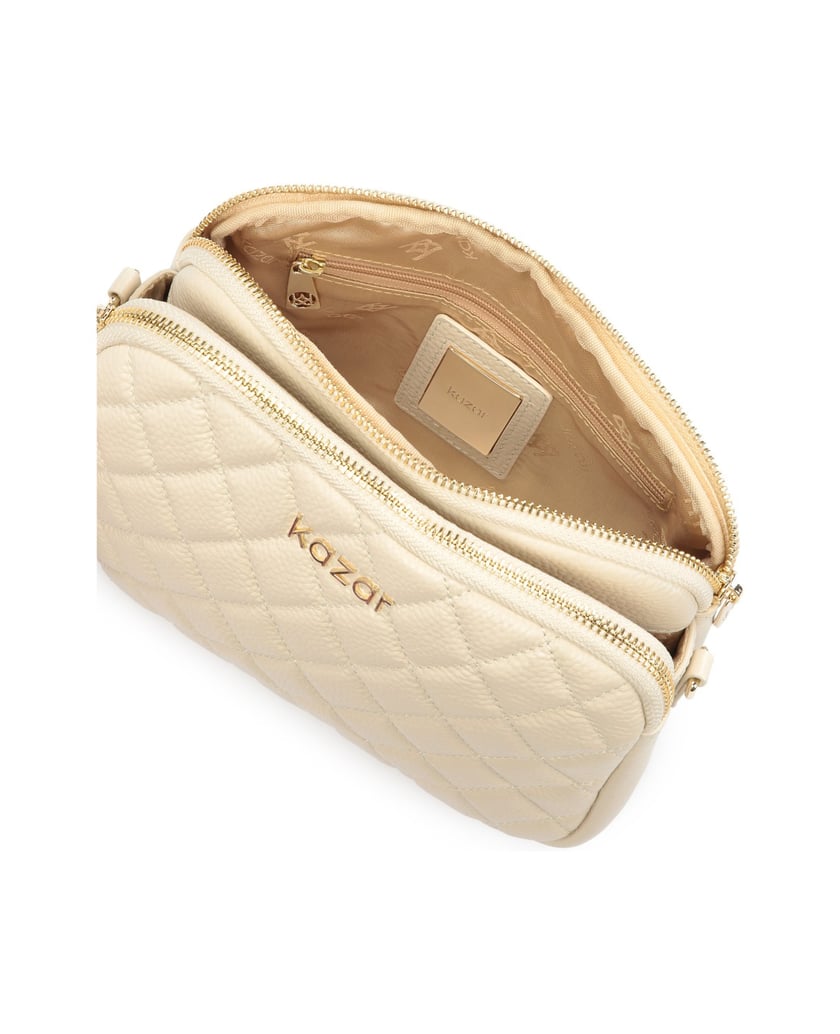 Kazar-Gesteppte-Ledertasche-an-einem-Gürtel-beige