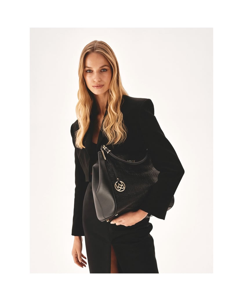 Kazar-Schwarze-Umhängetasche-mit-geprägtem-Des