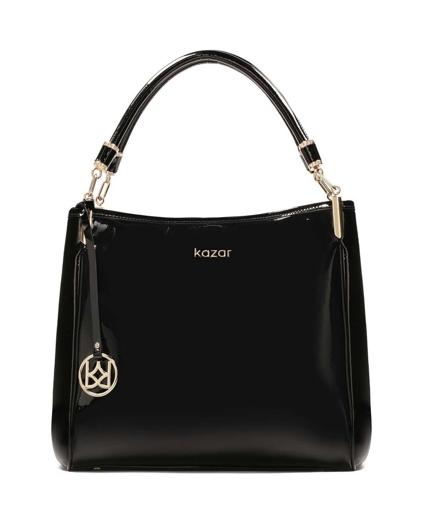 Kazar-Lackierte-Umhängetasche-mit-Schlüsselrin-schwarz