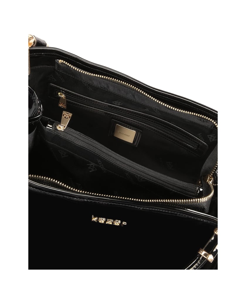 Kazar-Lackierte-Umhängetasche-mit-Schlüsselrin-schwarz