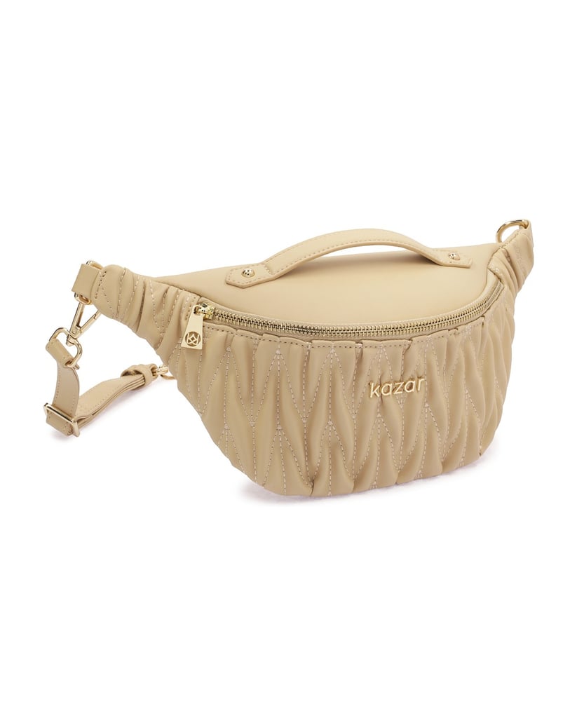 Kazar-Beigefarbene-Leder-Hüfttasche-mit-Steppu