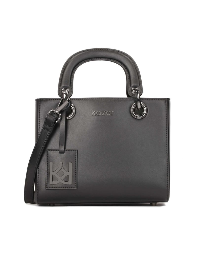 Kazar-Gepolsterte-Lederhandtasche-mit-Griffen-schwarz