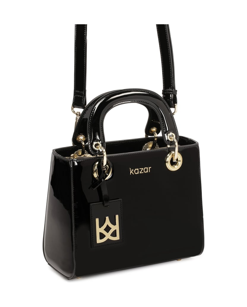 Kazar-Schwarz-lackierte-Handtasche-mit-Griffen-und-Riemen-schwarz