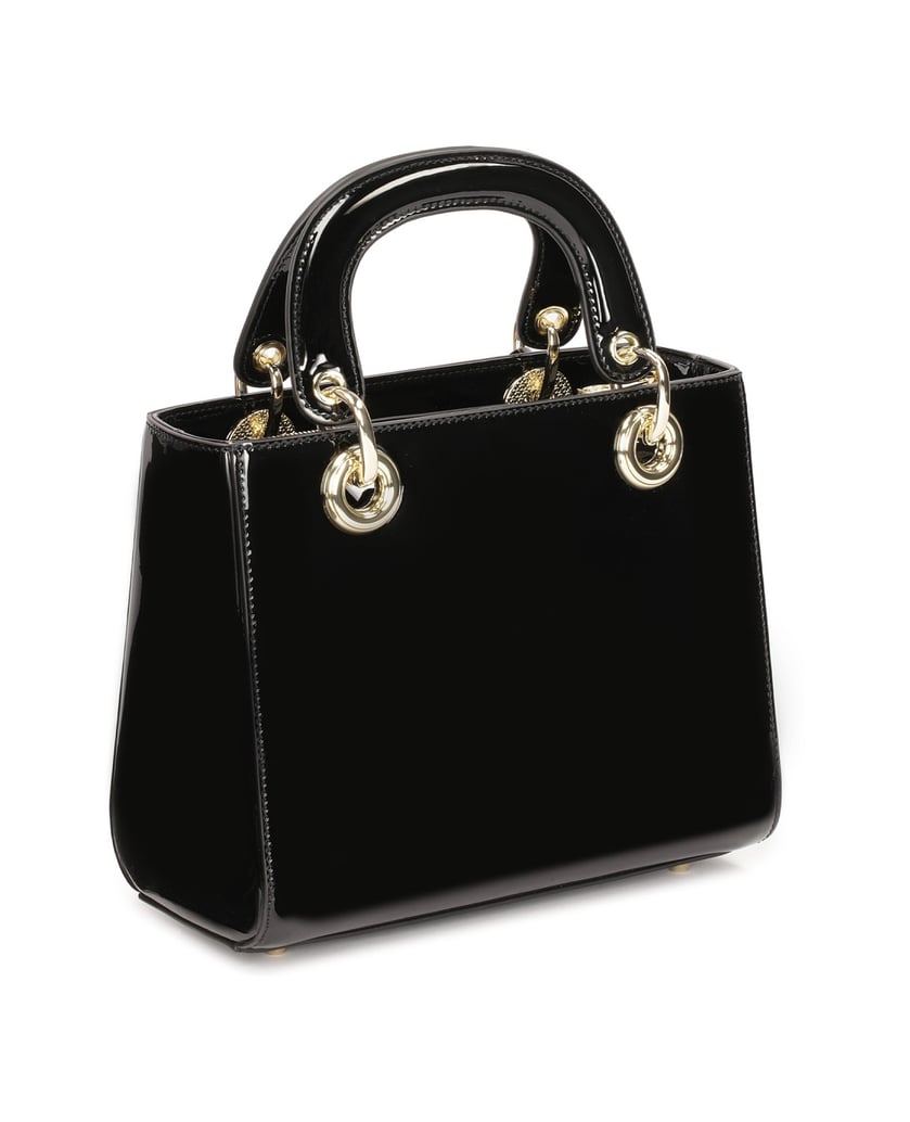 Kazar-Schwarz-lackierte-Handtasche-mit-Griffen-und-Riemen-schwarz