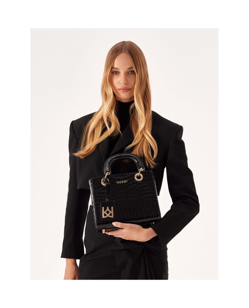 Kazar-Elegante-Lederhandtasche-mit-aufgedruckt-schwarz