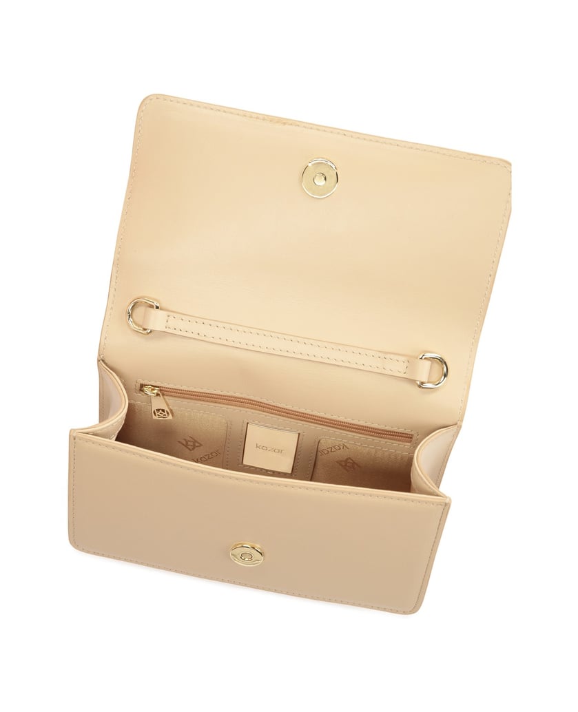 Kazar-Leather-rectangular-bag-on-a-gold-chain-béžová