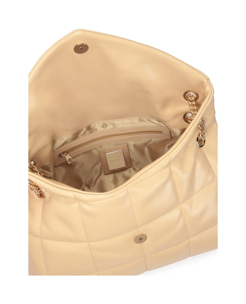 Kazar-Lederhandtasche-mit-Steppmuster-beige