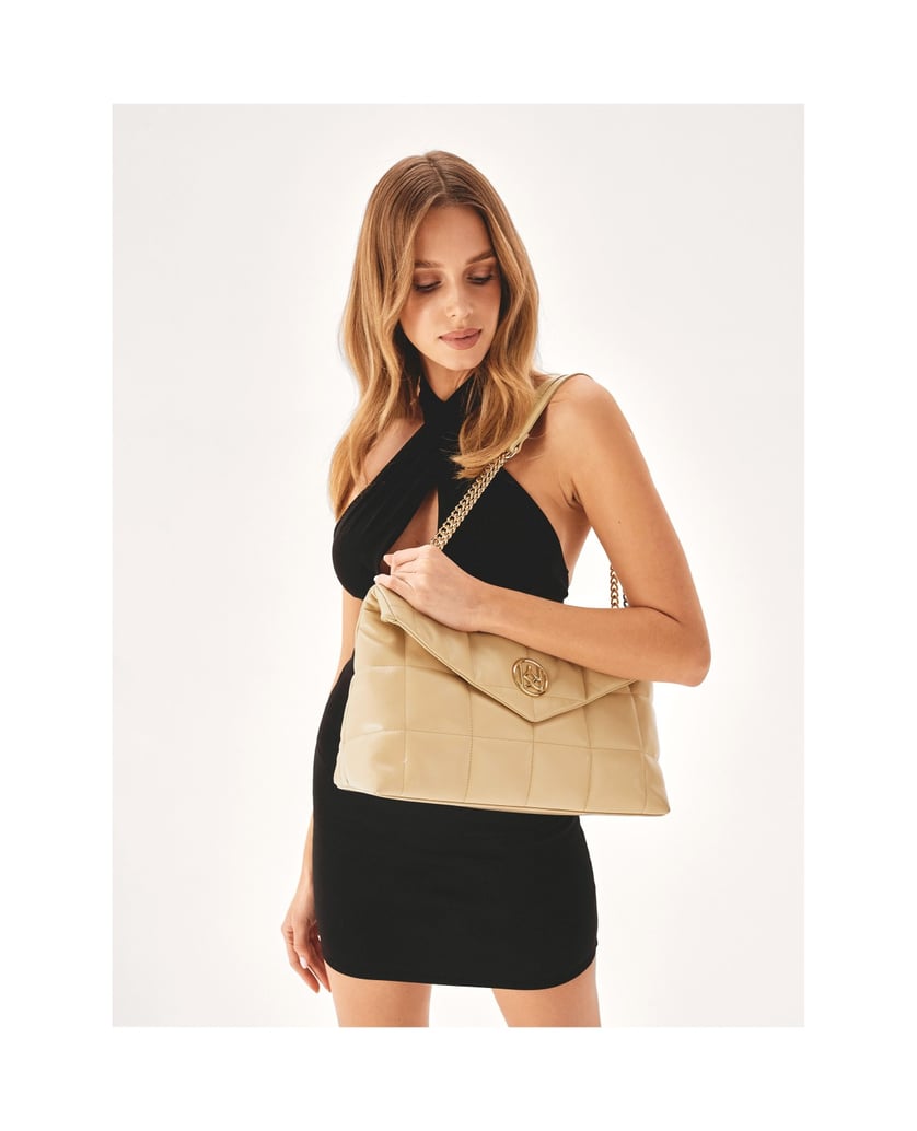 Kazar-Lederhandtasche-mit-Steppmuster-beige