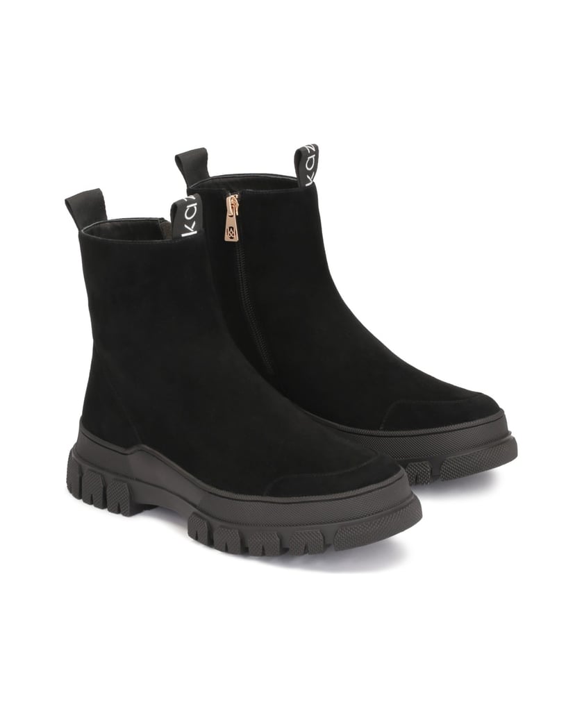 Kazar-Suede-flat-ankle-boots-with-an-overlay-on-the-toe-and-the-heel-černá
