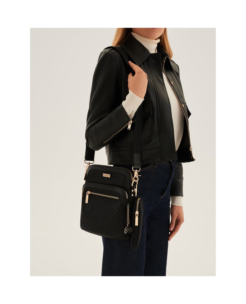 Kazar-Schwarze-Damen-Messenger-Tasche-schwarz