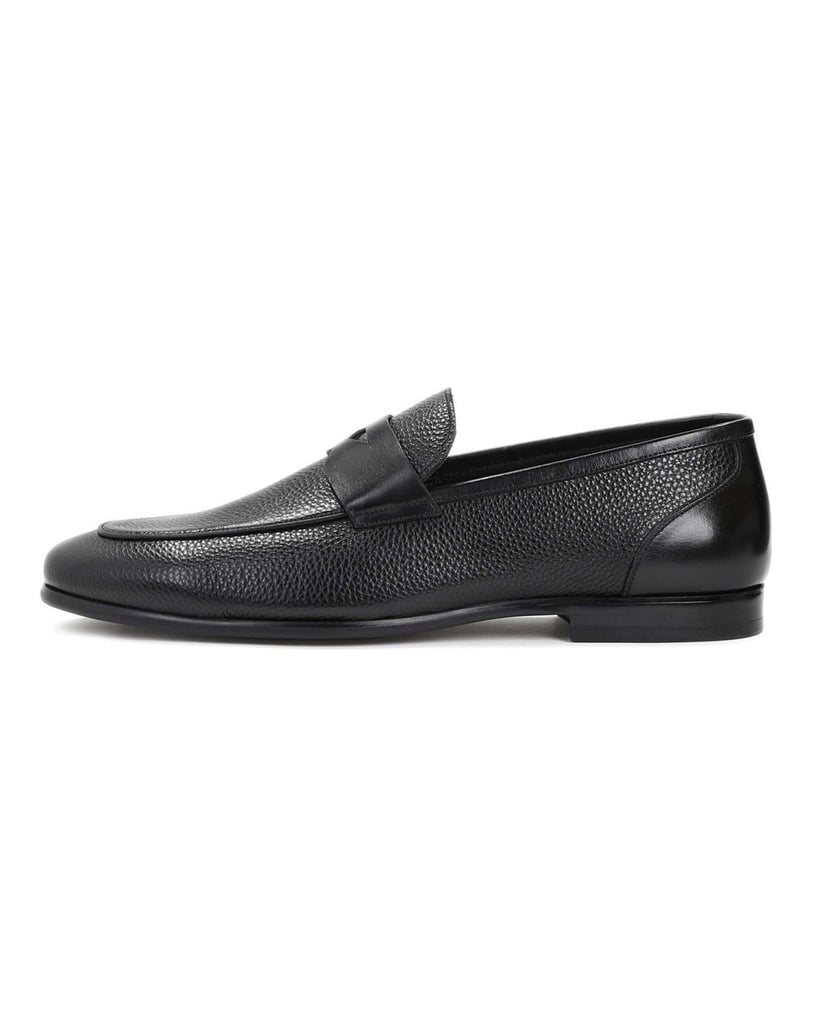 Kazar-Men’s-black-grain‑leather-slip‑on-loafers-černá