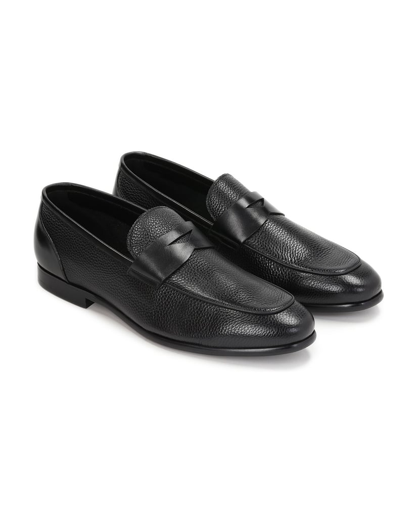 Kazar-Men’s-black-grain‑leather-slip‑on-loafers-černá