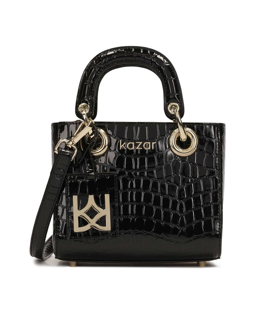 Kazar-Kleine-steife-Handtasche-aus-geprägtem-L-schwarz