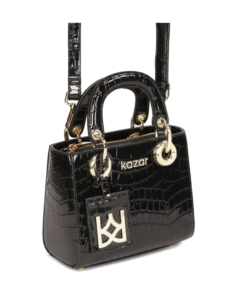 Kazar-Kleine-steife-Handtasche-aus-geprägtem-L-schwarz