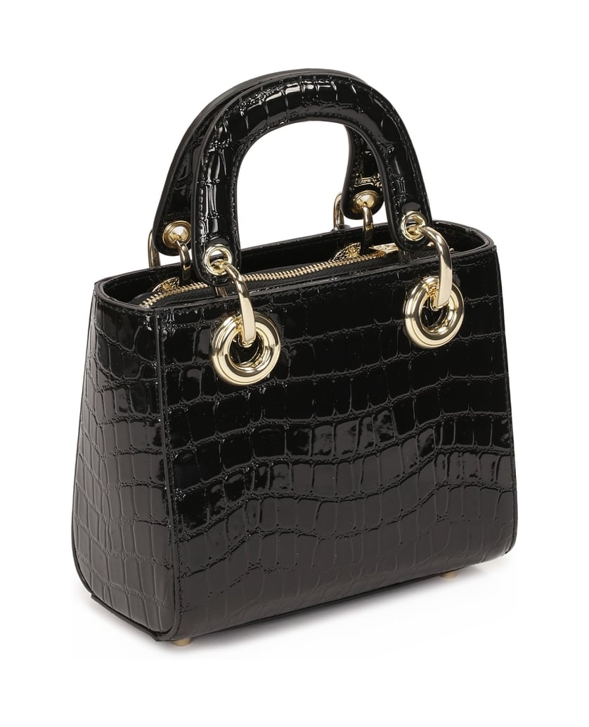 Kazar-Kleine-steife-Handtasche-aus-geprägtem-L-schwarz