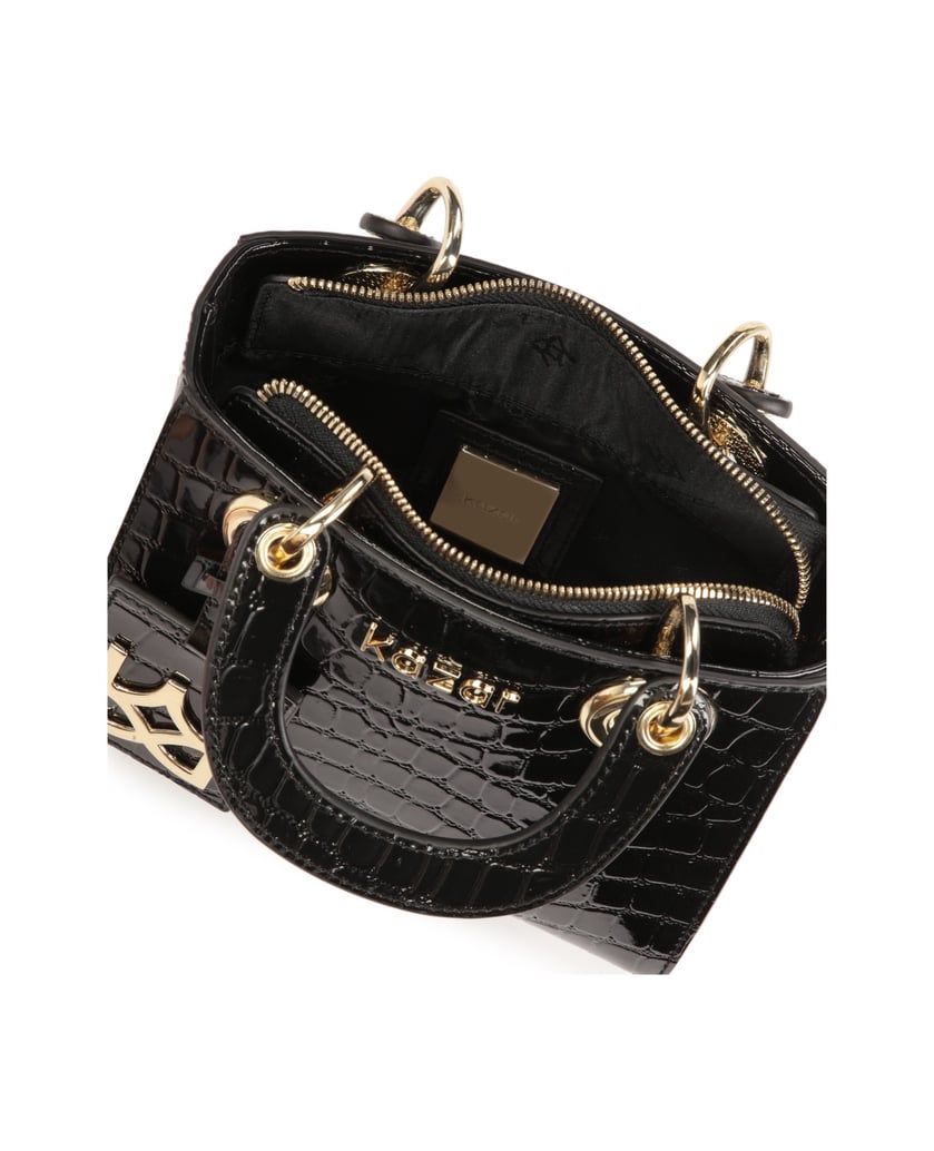 Kazar-Kleine-steife-Handtasche-aus-geprägtem-L-schwarz