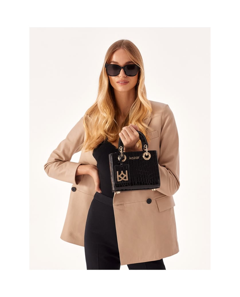 Kazar-Kleine-steife-Handtasche-aus-geprägtem-L-schwarz