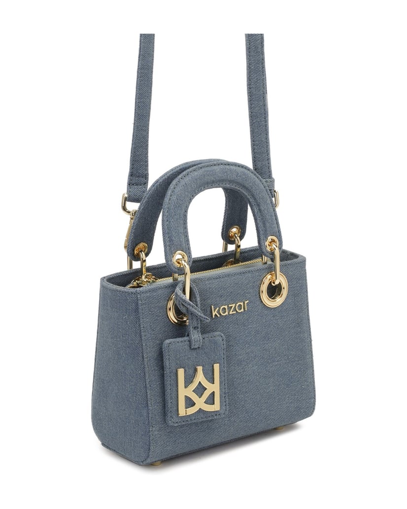 Kazar-Kleine-Handtasche-aus-steifem-Denim-Stof-blau