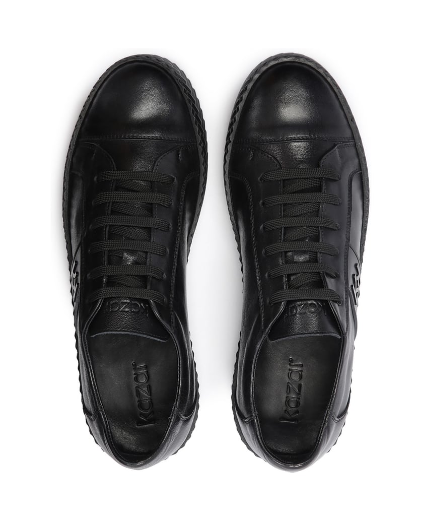 Kazar-Mens-black-leather-sneakers-on-a-perforated-sole-čierna