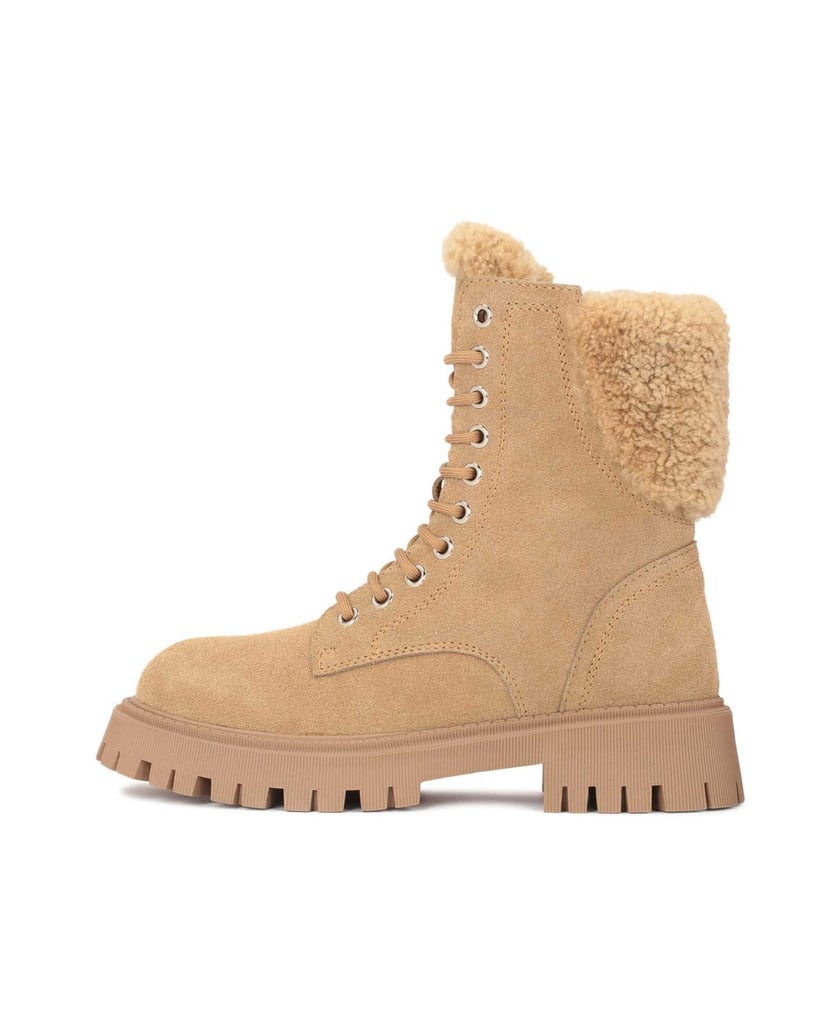 Kazar-Hellbraune,-flache-Damenstiefel-mit-dick