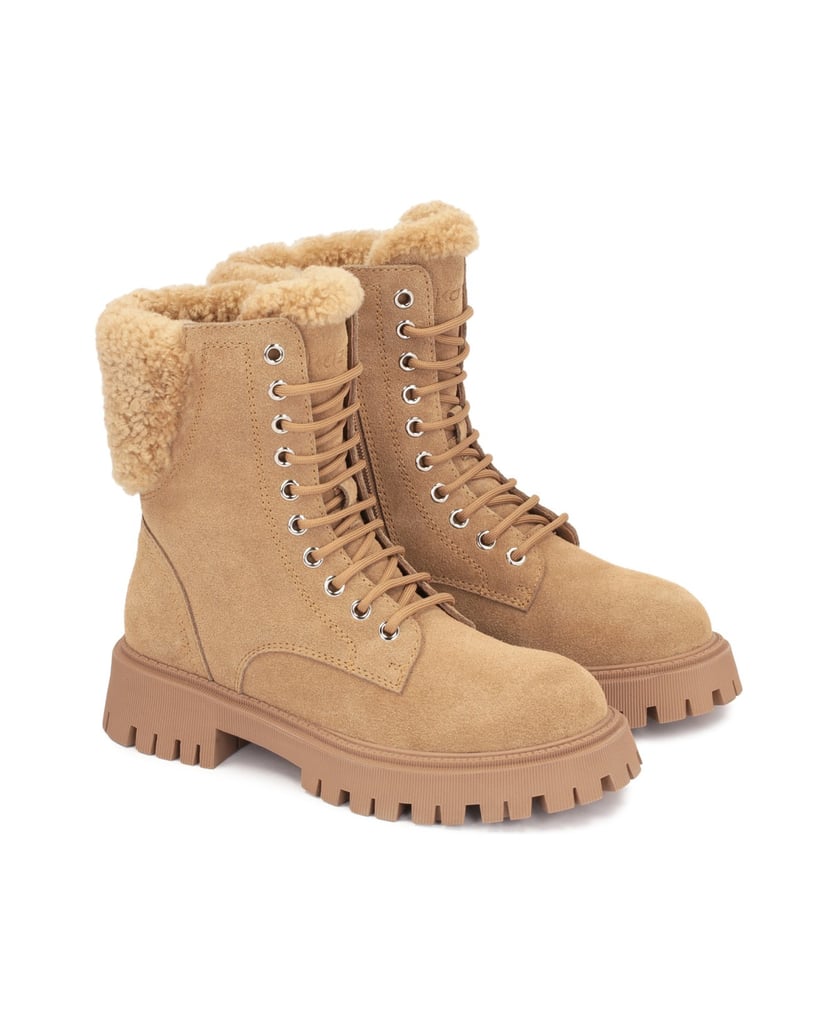 Kazar-Hellbraune,-flache-Damenstiefel-mit-dick