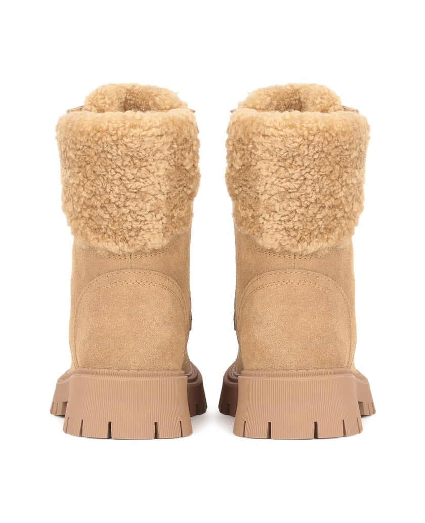 Kazar-Hellbraune,-flache-Damenstiefel-mit-dick