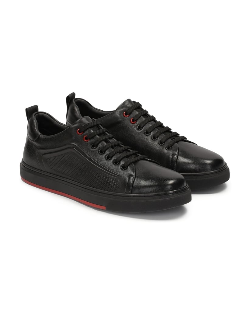 Kazar-Schwarze-Sneakers-aus-Leder-mit-Perforat-schwarz