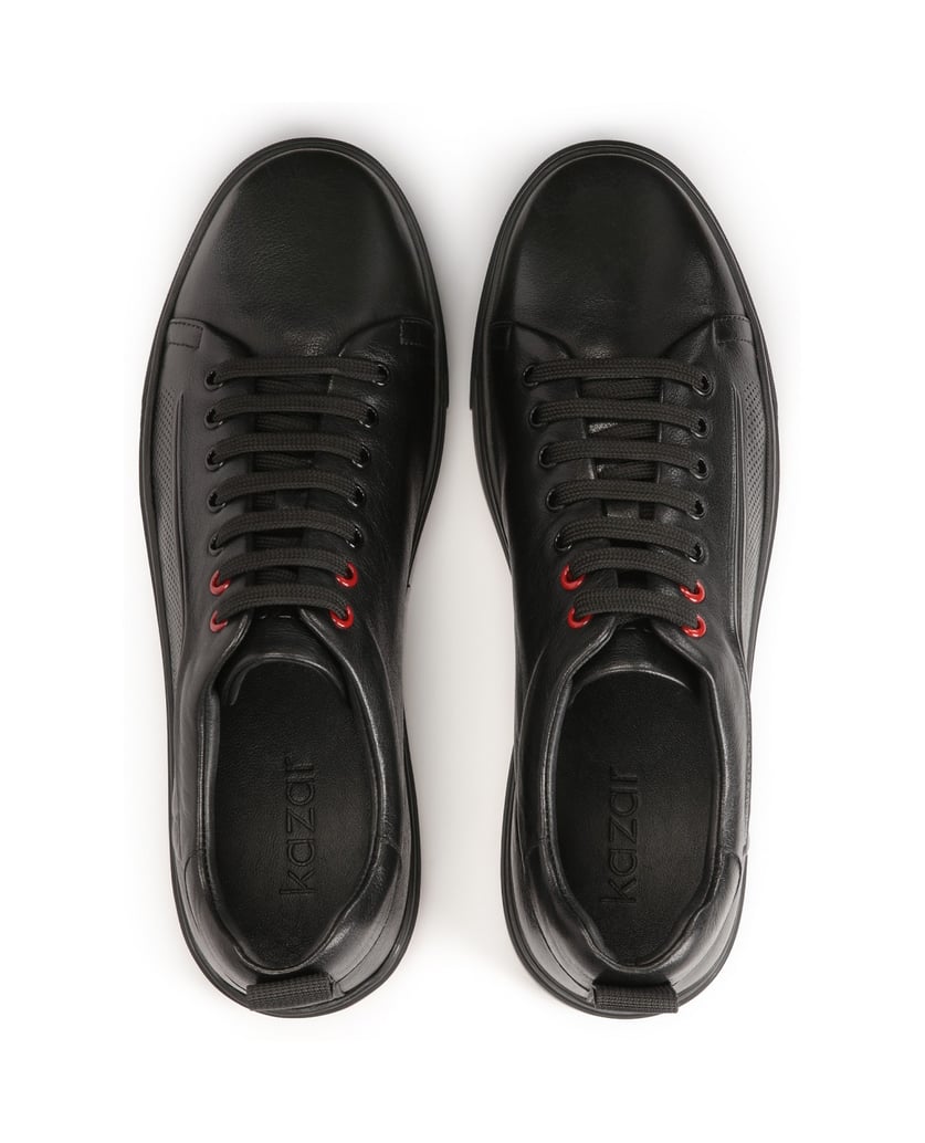 Kazar-Schwarze-Sneakers-aus-Leder-mit-Perforat-schwarz