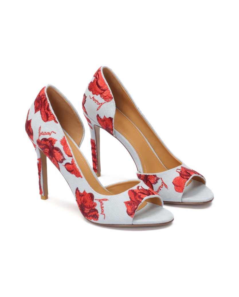 Kazar-Peep-Toe-Pumps-aus-Denim-Stoff-mit-gesti-blau